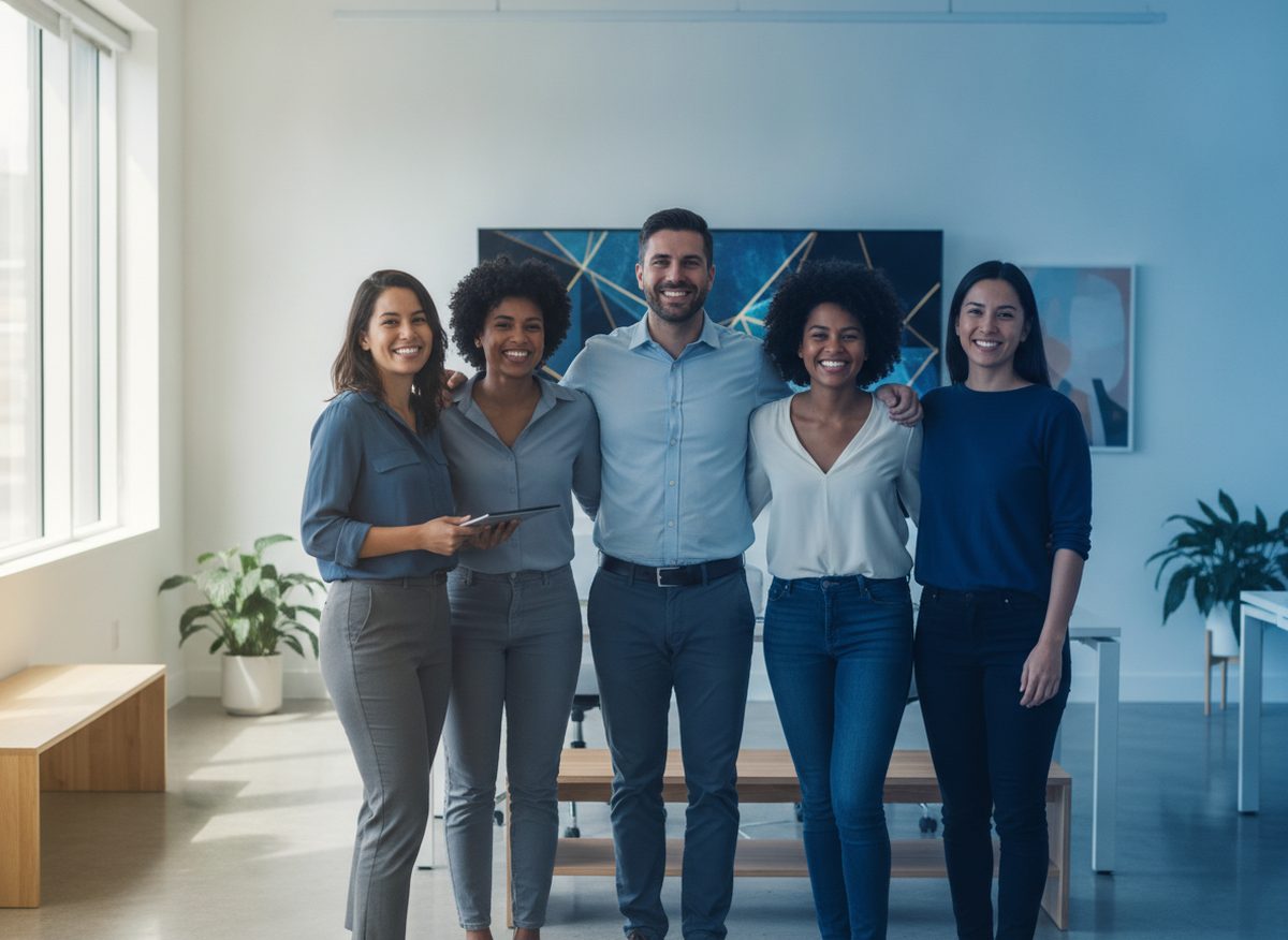 The RudCorp team in their workspace
